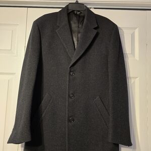 Jos. A. Bank Men's Black 100% Wool Button Front Lined Overcoat Size 40R